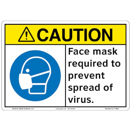 ANSI/ISO Compliant Caution/Face Mask Safety Signs Outdoor Weather Tuff Plastic (S2) 10 X 7